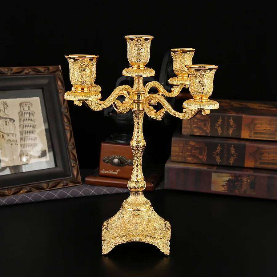 5 Arm Candlestick Holder Table Candelabrum Silver Gold Candle Stand Wedding Candelabra for Kitchen Fireplace Candlelight Dinner Y260131