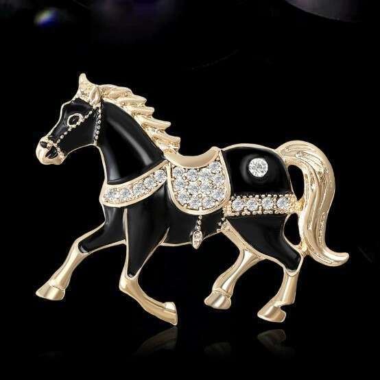 French New Style Creative Alloy Enamel Oil Drop Rhinestone Horse Brooch Exquisite Women's Clothing Accessories Pin Versatile Matching Piece