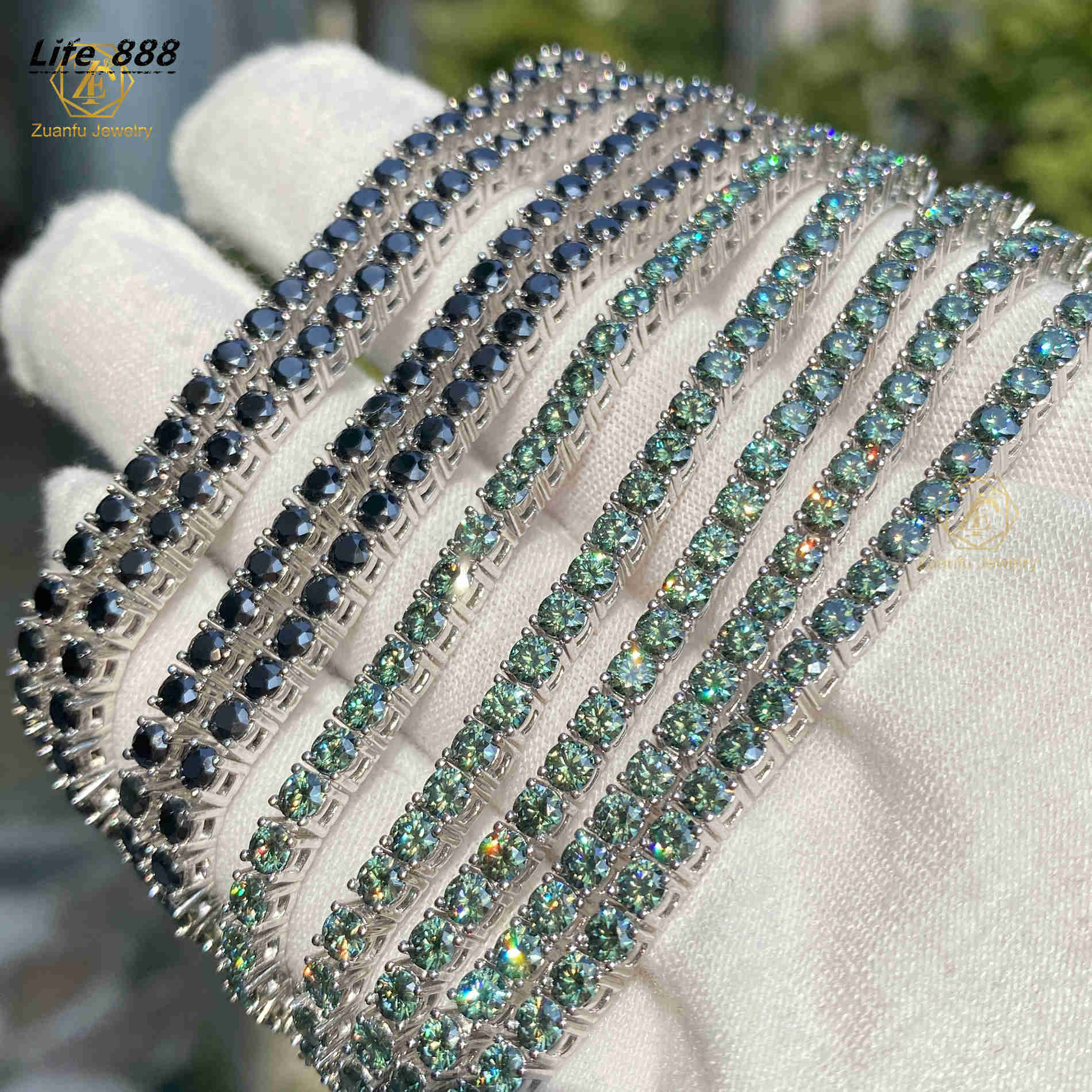GRA VVS Black Green Moissanite White Gold Plated Black Plated S925 925 Sterling Silver 3mm 4mm 5mm Tennis Bracelet for Men Women