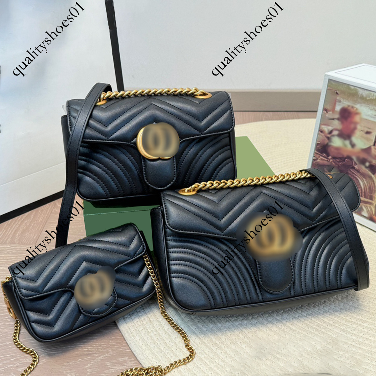 Crossbody Bag Tote Wallet Shoulder Crossbody Bag Totes Purses Leather Double Letters G Quilting Handbags Fashion - Black Women Luxurys Designers AAA