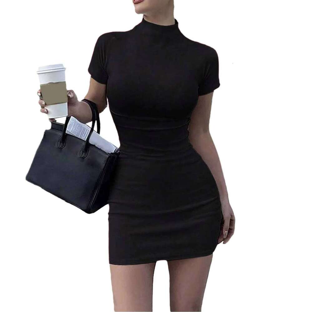 Bodycon Dresses For Women 2024 High Neck Thigh Length Short Sleeve Fitted Women'S Valentines Going Out Club Date Night Outfit XJ260131