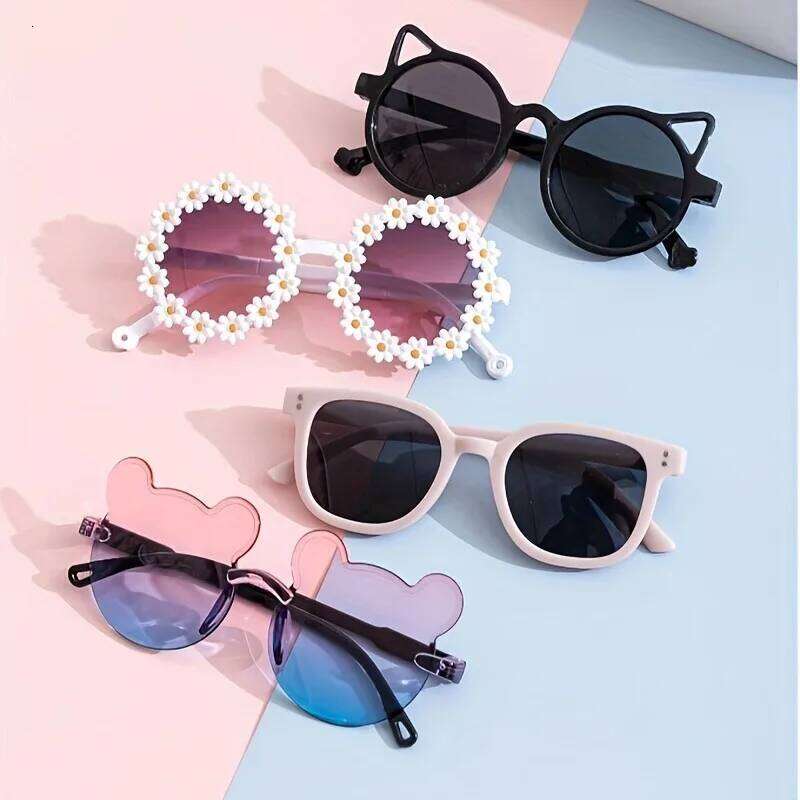4pcs Cute Square Frame and Bear Ear Shaped Fashion Glasses H260130