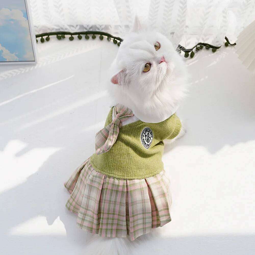 2025 Pet Autumn Winter Wool Jk Plaid Dress Small and Medium-sized Teddy Bear Corgi Dog Cat Clothing Supplies H260129