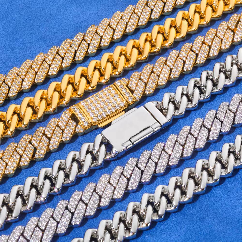 NUOYA Hiphop Hight Quality VVS Moissanite 8mm Flip Button Link Chain Necklace 8mm 925 Silver Cuban Chain Men Jewelry