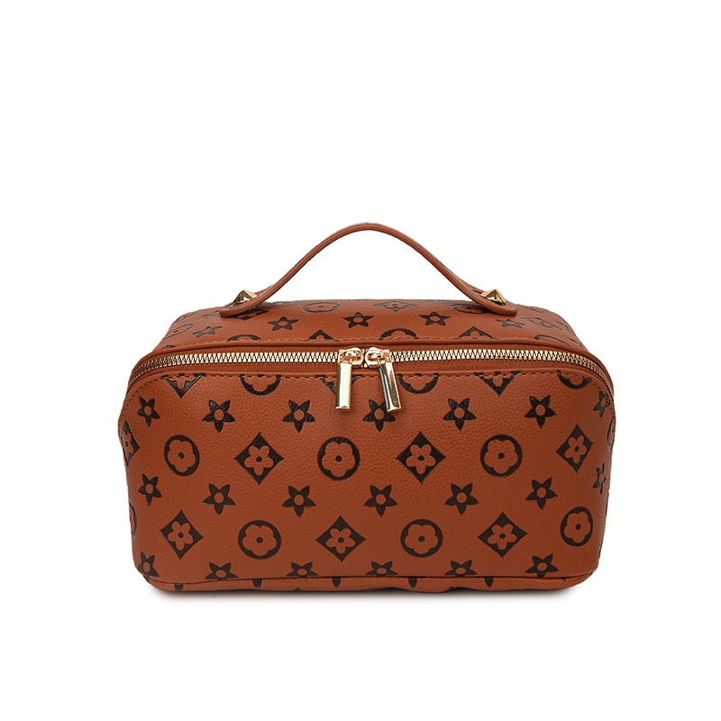 2026 new PU cosmetic bag women's large-capacity waterproof and portable going out travel partition washing cosmetics storage bag