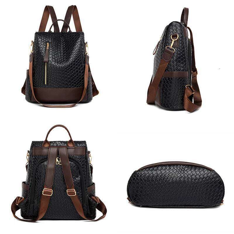 Fashion Woven Design Backpack Luxury Brand Women's Backpacks High Quality Leather Large Capacity Bagpack Girl's Travel Mochilas