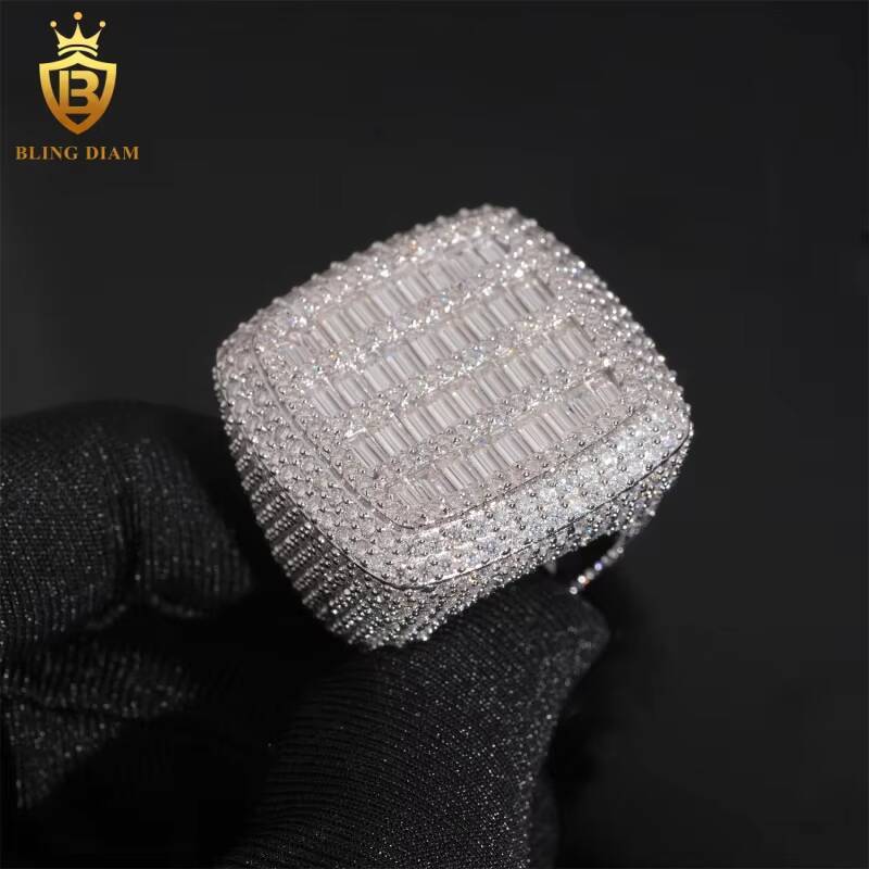 2026 Fashion 925 Sterling Silver Moissanite Ring Baguette Cut Iced Out Moissanite HipHop Ring Fine Jewelry Pass Diamond Test with GRA