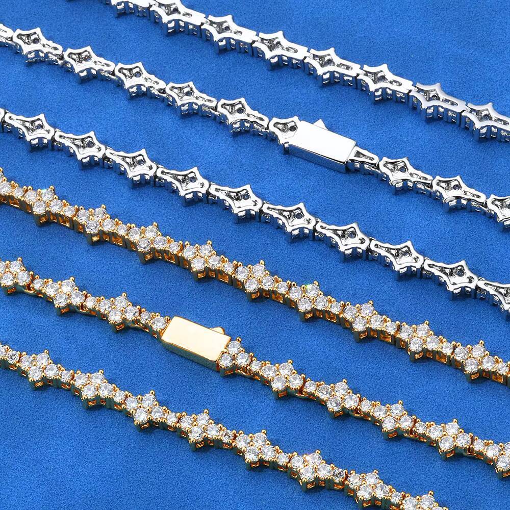 Fashionable Chilled Clover 925 Silver VVS Silica Tennis Chain Bracelet Hip-hop Mens and Womens Moissanite 65mm Tennis Chain