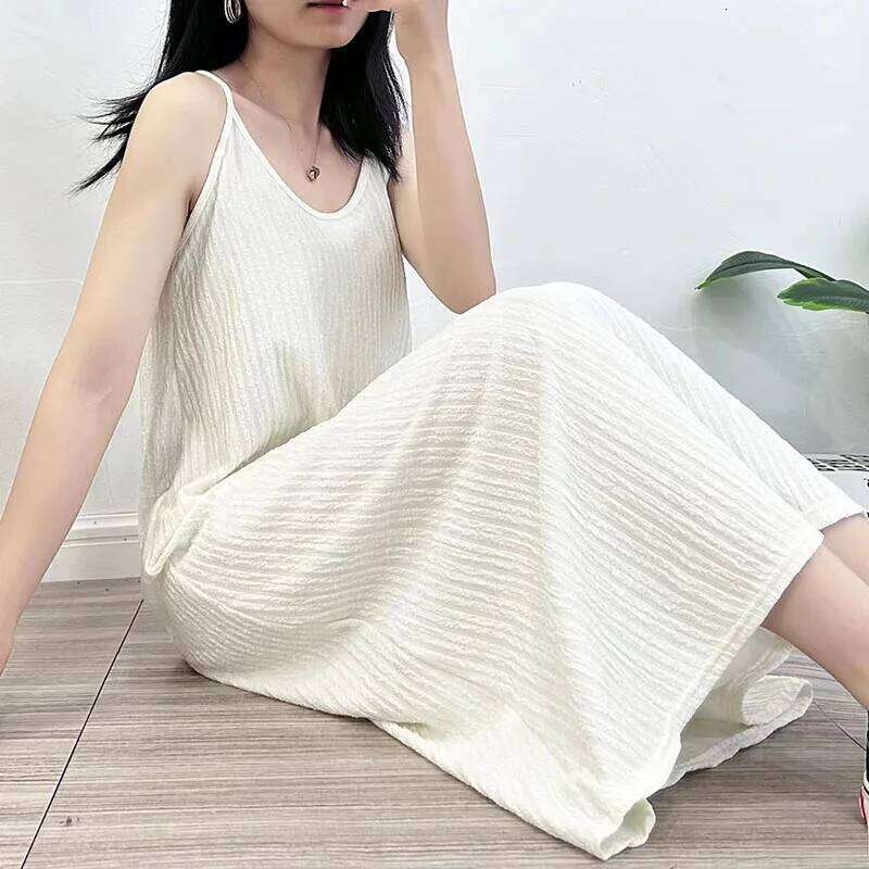 Women's Summer Spaghetti Strap Dress Solid Color Casual Loose Maxi Beach Sundress Female Sexy Sleeveless Backless Long Dresses XJ260131