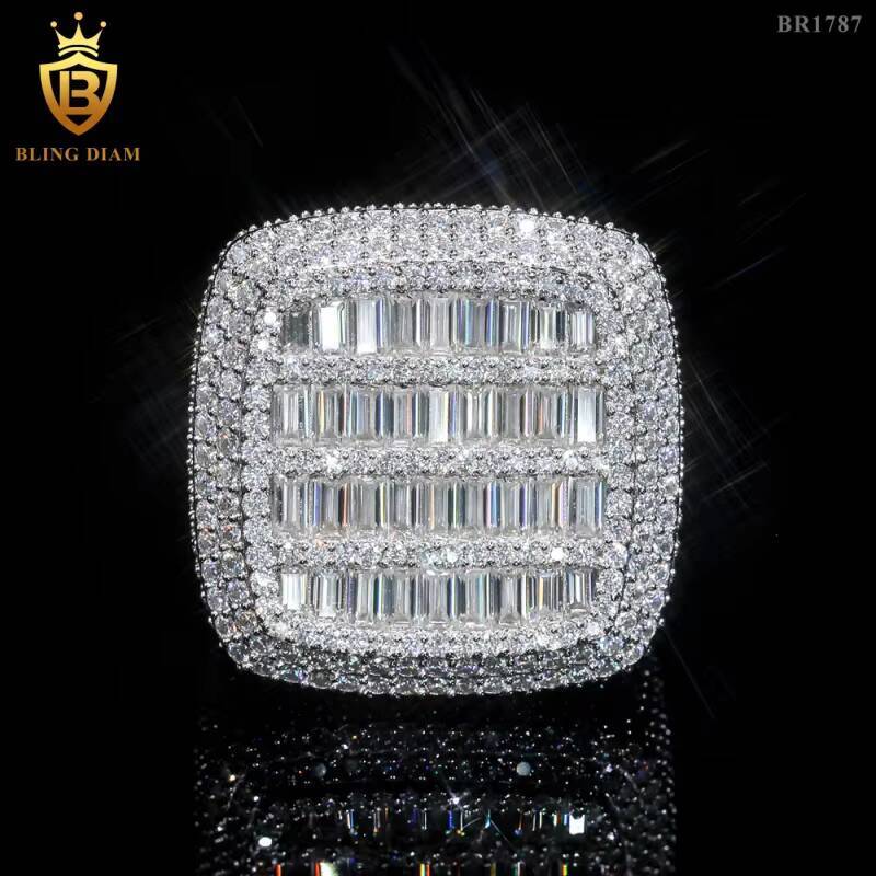 2026 Fashion 925 Sterling Silver Moissanite Ring Baguette Cut Iced Out Moissanite HipHop Ring Fine Jewelry Pass Diamond Test with GRA