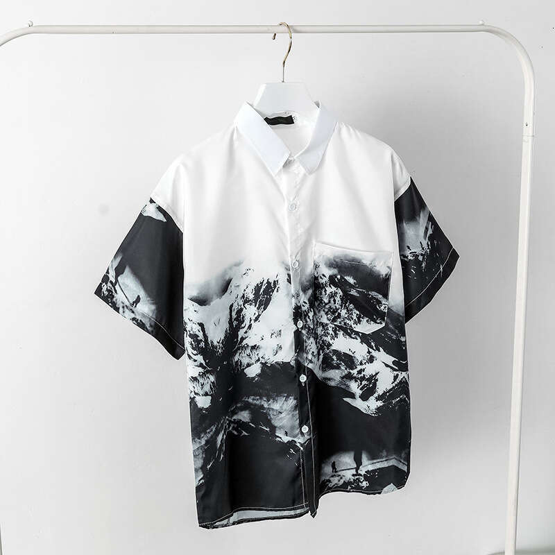 Wukong In Stock Trendy Brand Retro Ink Painting Full Print Short Men Summer Loose Couple Casual Half Sleeve Shirt Luanyun Luanyun