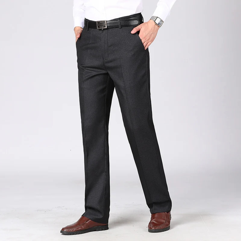 Mens Simple High Quality Casual Formal Straight Pants Plus Size Autumn Winter Thickend Male Gray Black Suit Trousers 260120