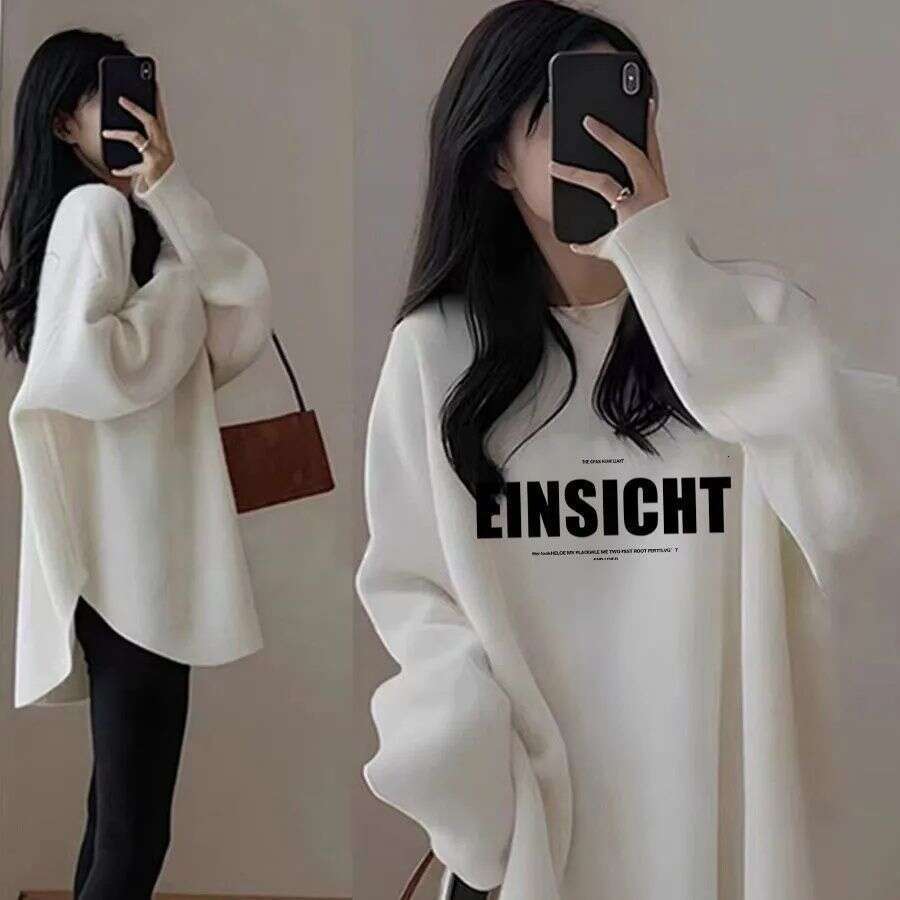 Thickened Thermal Mid-Length Plus Size Long Sleeve T-Shirt Women Loose Fit Base Shirt For Autumn And Winter