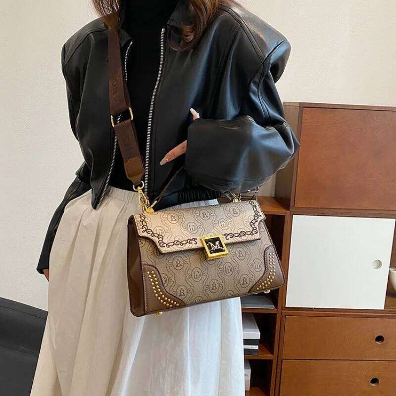 European and American Vintage Fashion Ladies' Retro Casual Crossbody Bag Comfortable Wide Shoulder Strap Handbag