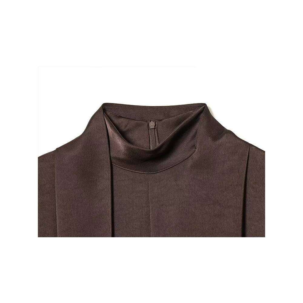 TFMLN New Arrivals Women's Half High Neck Long Sleeve Slim Fit Belt Decoration Temperament Elegant Short Dress XJ260131