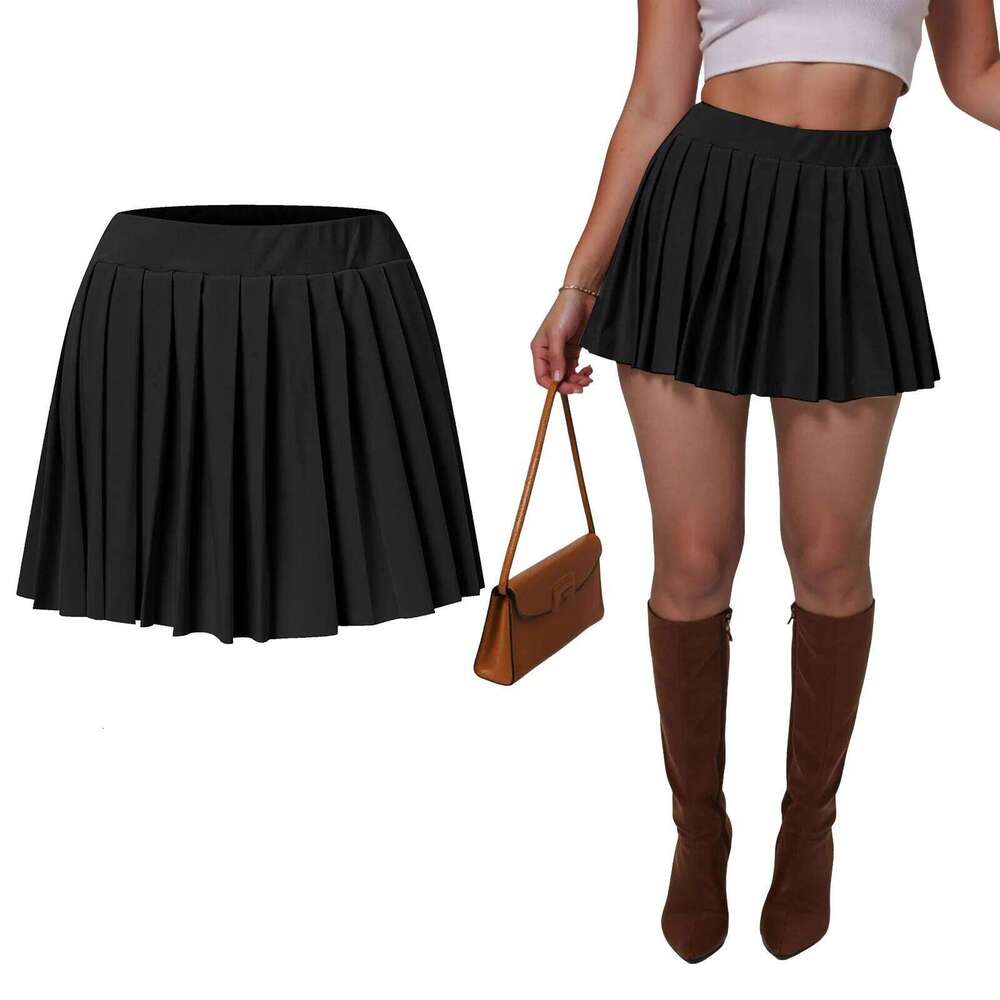 Womens Black Pleated Spring Summer Solid Color Sports Tennis Sweet Teenage Girl Goth Punk Style Mini Skirts XJ260131