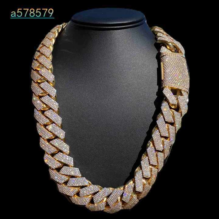 Collares al por mayor unisex de plata 925 con cadena cubana estilo hip hop para raperos diamantes cultivados en laboratorio material de oro amarillo r