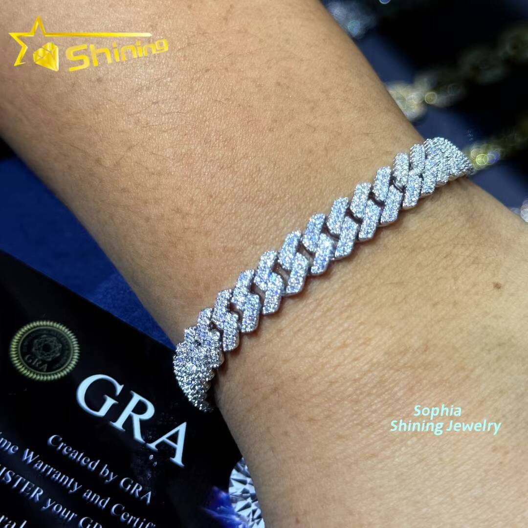 Large Stock 925 Silver 8mm VVS Moissanite Cuban Bracelets Hip Hop Jewelry Men Women Iced Out Moissanite Bracelet