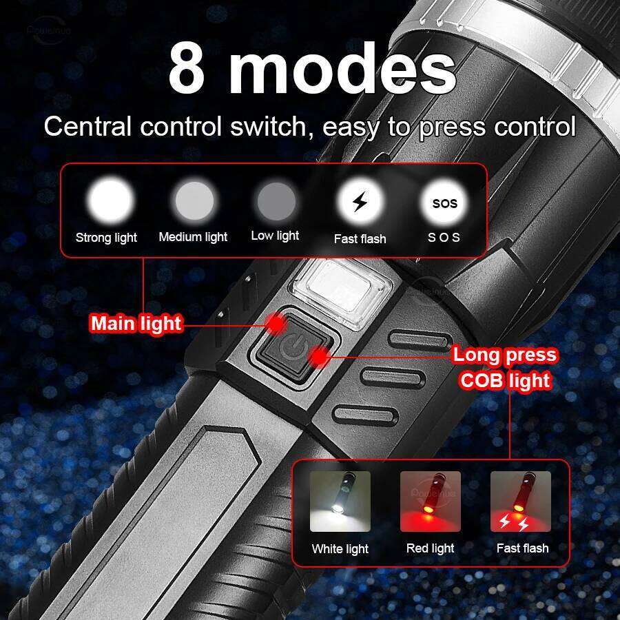 19000000LM Super Powerful Flashlight Built-in 3*18650 High Power Torch Rechargeable LED Light Big Aperture Camping COB Lantern H260131