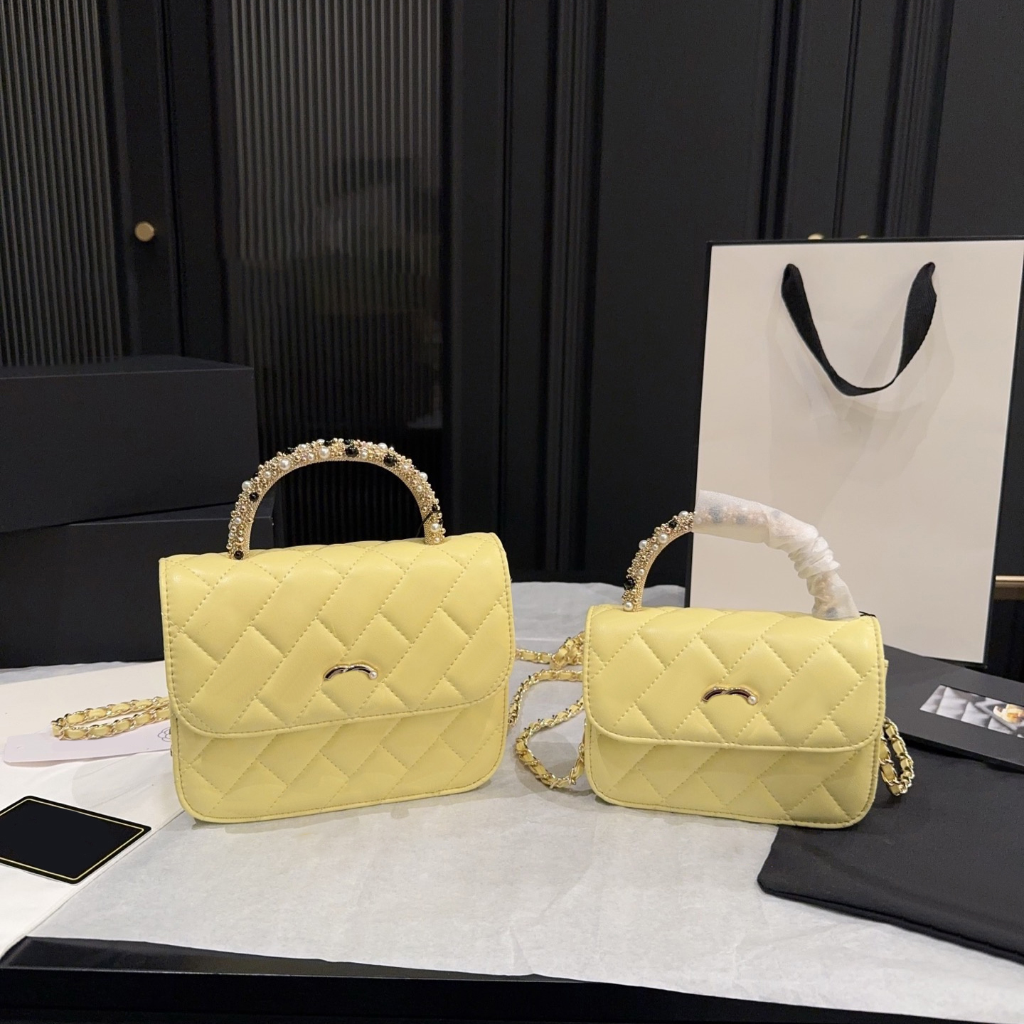 Yellow bag Fashion Designer Tote Bag Luxury Handbag Womens Wallets Genuine Leather Ladies chain bag Mini Makeup bag Gold Label Purse S972