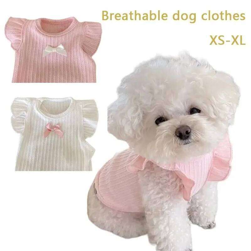 Cute Bow Dog Vest Summer Breathable Puppy Pullover Pure cotton Pet Clothes For Teddy, Pomeranian, Schnauzer H260130