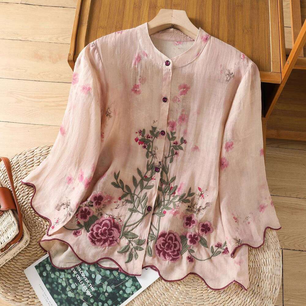 Summer Female Clothes Chinese Style Half Sleeve Women's Blouses Fashion Embroideried Cheongsam Shirt Lady Floral Top Loose