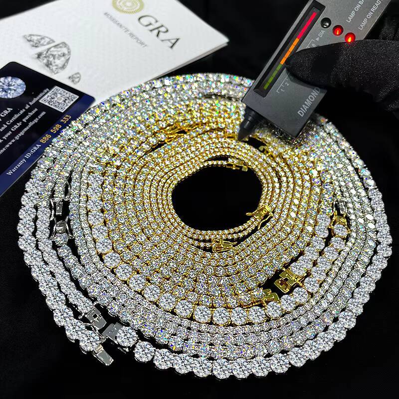 Sterling Silver 925 Chain 3mm 5mm 6mm Double Clasp High Grade Zircon Tennis Chian Silver Bracelet Necklace 925 for Men Women