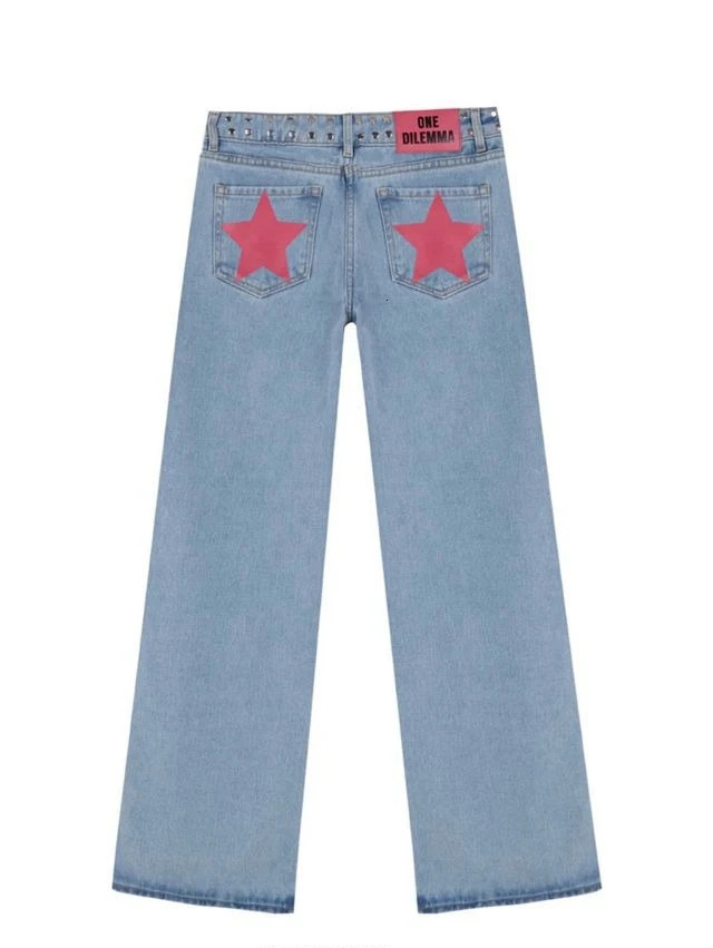 ONE DILEMMA Stars Pattern Baggy Denim Pants Wide Leg Loose Jean Harajuku Streetwear High Waist Straight Jeans Y2k Women Clothing 260120