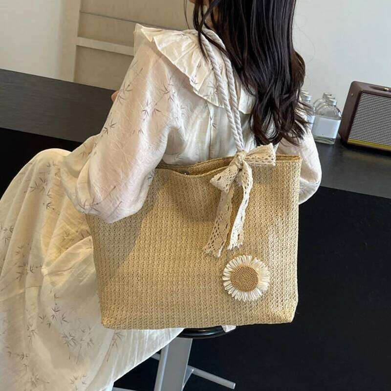 Elegant Ladies Straw Woven Handbag Women Holiday Beach Commute Casual Tote Top-Handle Fashion Retro Shoulder Bags XJ260130