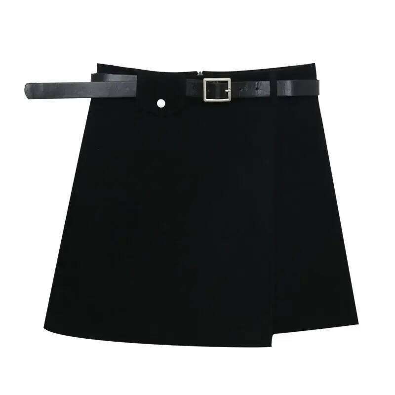 With Belt Autumn and Winter High Waist A- line Black Skirt for Women Woman Skirts Faldas Jupe XJ260131