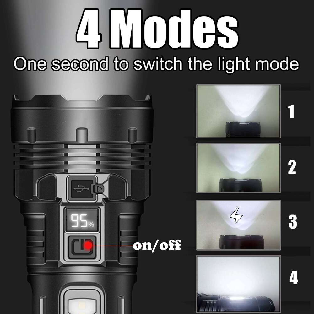 High Power LED 18650 USB C Rechargeable Led Flashlight with Side Light Torch Outdoor Hiking Camping Lantern H260131