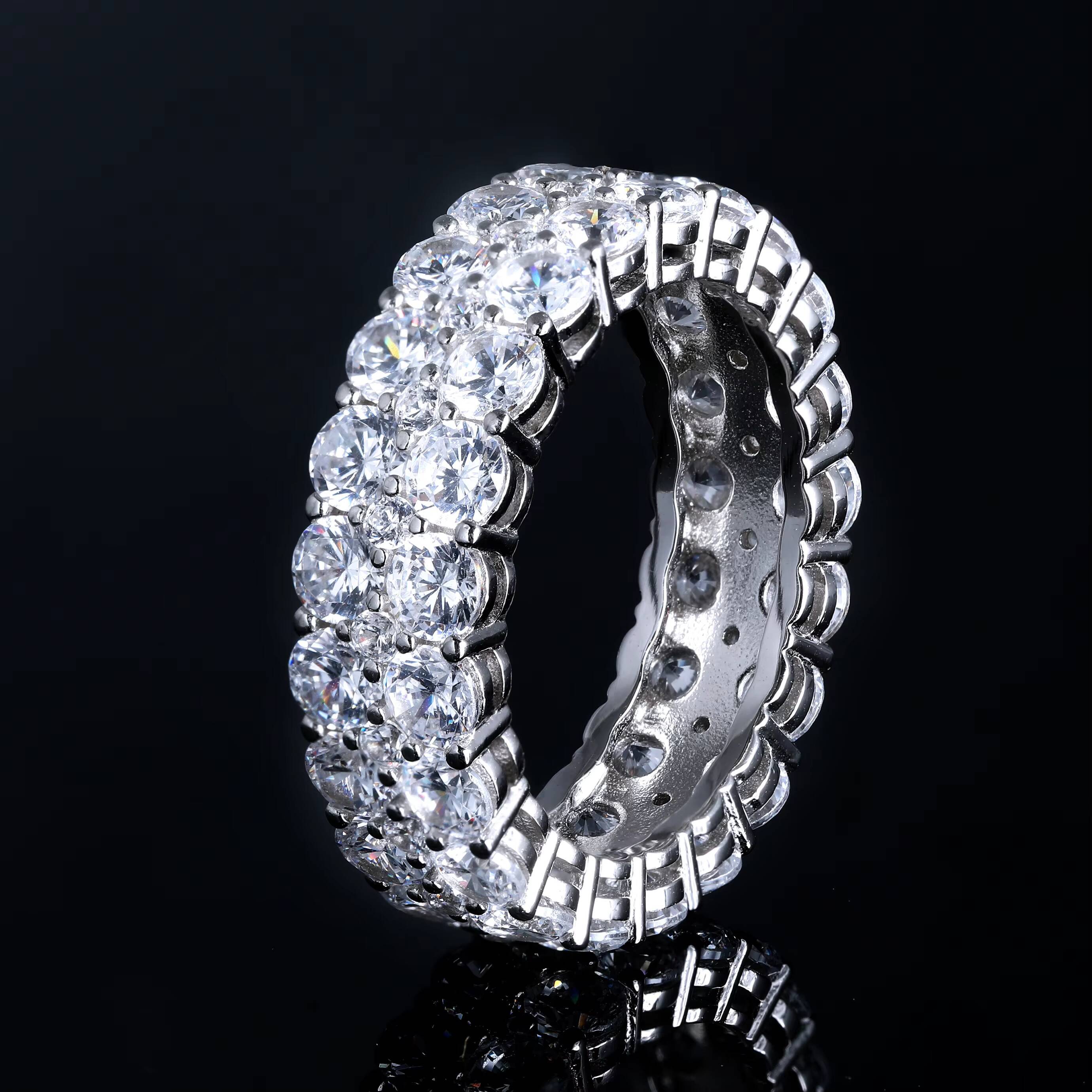Luster Handmade 925 Sterling Silver Triple Paving Stones 6mm Wide Band GRA VVS Moissanite Wedding Band Ring