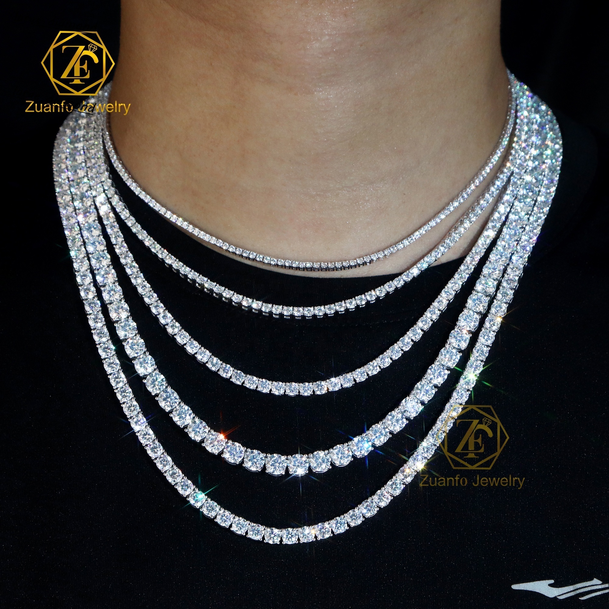 Iced Out Moissanite Necklace Tennis Link Chain 925 Silver 3MM 4MM 5MM VVS Moissanite Tennis Chain for Party Gift