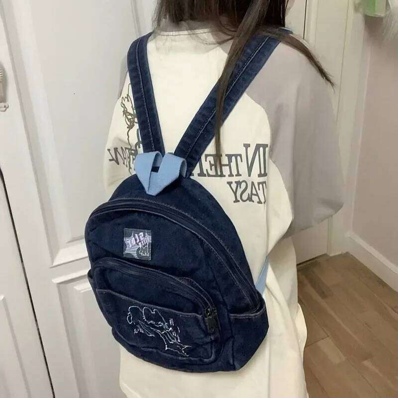 Large Capacity Student Schoolbag Japanese Simple Kawaii Cat Denim Handbag Shoulder Bags Cute Women Backpack 2025 ItaBag