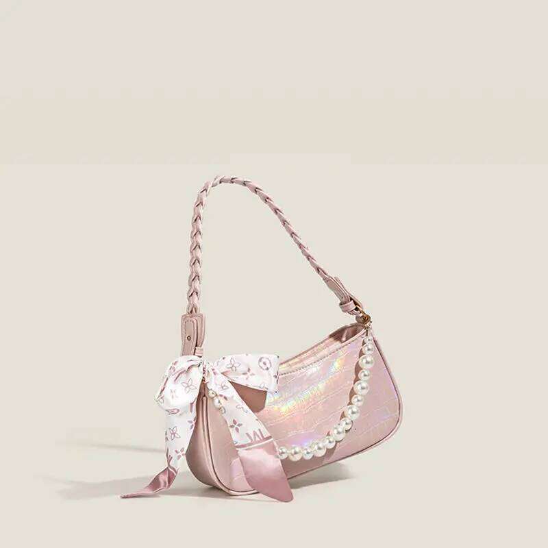 Pearl Female Retro Luxury Designer Handbag Bow Crossbody Bags Fashion Women's Pink Trend Shoulder Purses Underarm Bag