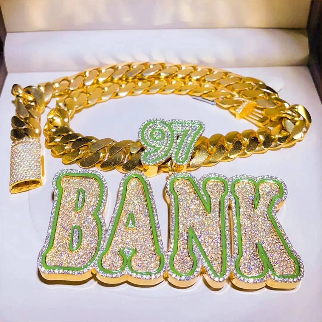 moissanite pendant customSparkling Custom Moissanite Pendant With Cuban Chain Custom Letter Glow in Dark 925 Silver Moissanite Pendant