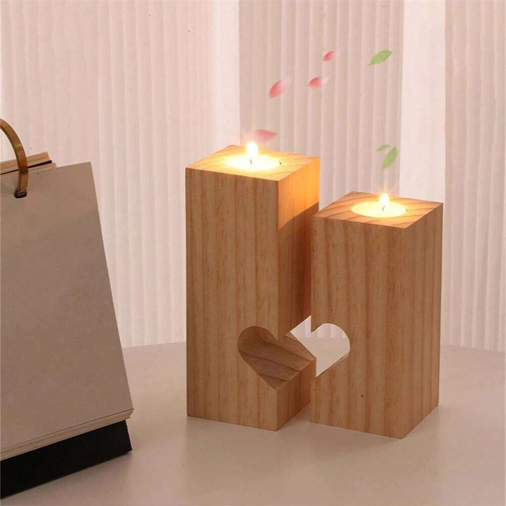 1pc Tealight Holder, Wood Holders Table,Heart Candle Stands for Home Decor Romantic Decoration Y260131