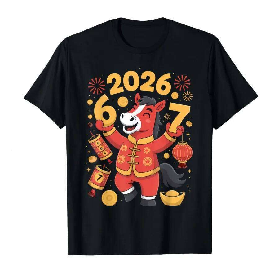 Funny Chinese New 2026 Year of The Horse 67 Meme T-shirt For Men Women 100% Cotton T Shirts Short Sleeve Tops P733 C260131