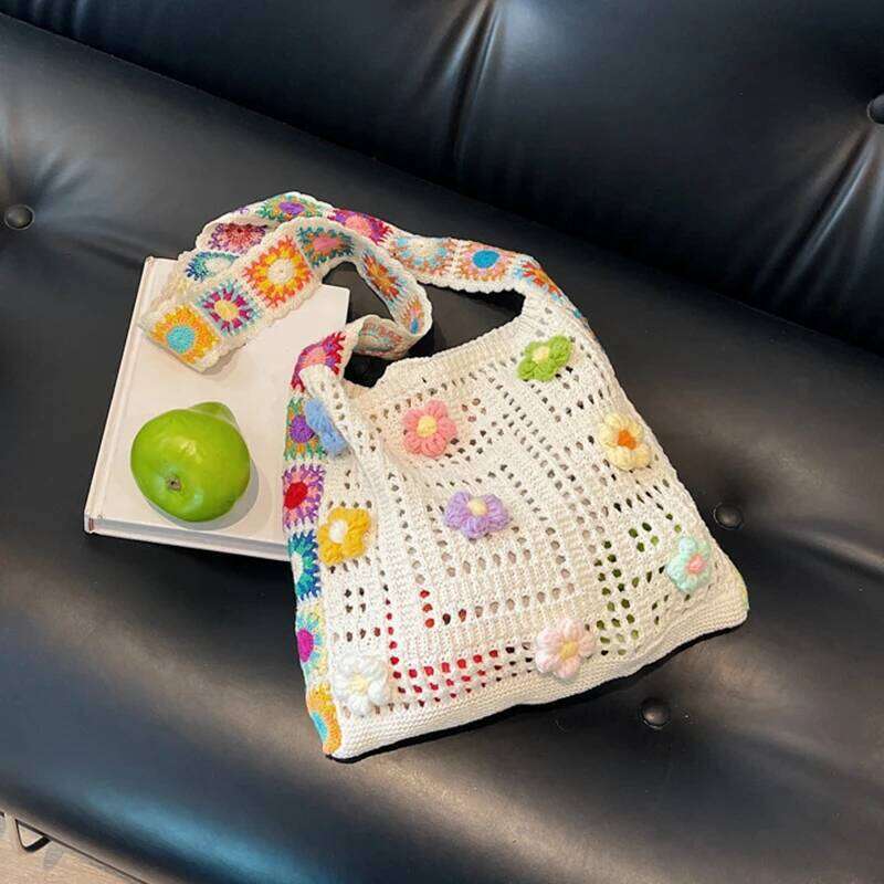 Women Cute Knitting Tote Wear Resist Lovely Woven Stylish Knit Shoulder Seaside Trip Shopping Beach Bag XJ260130