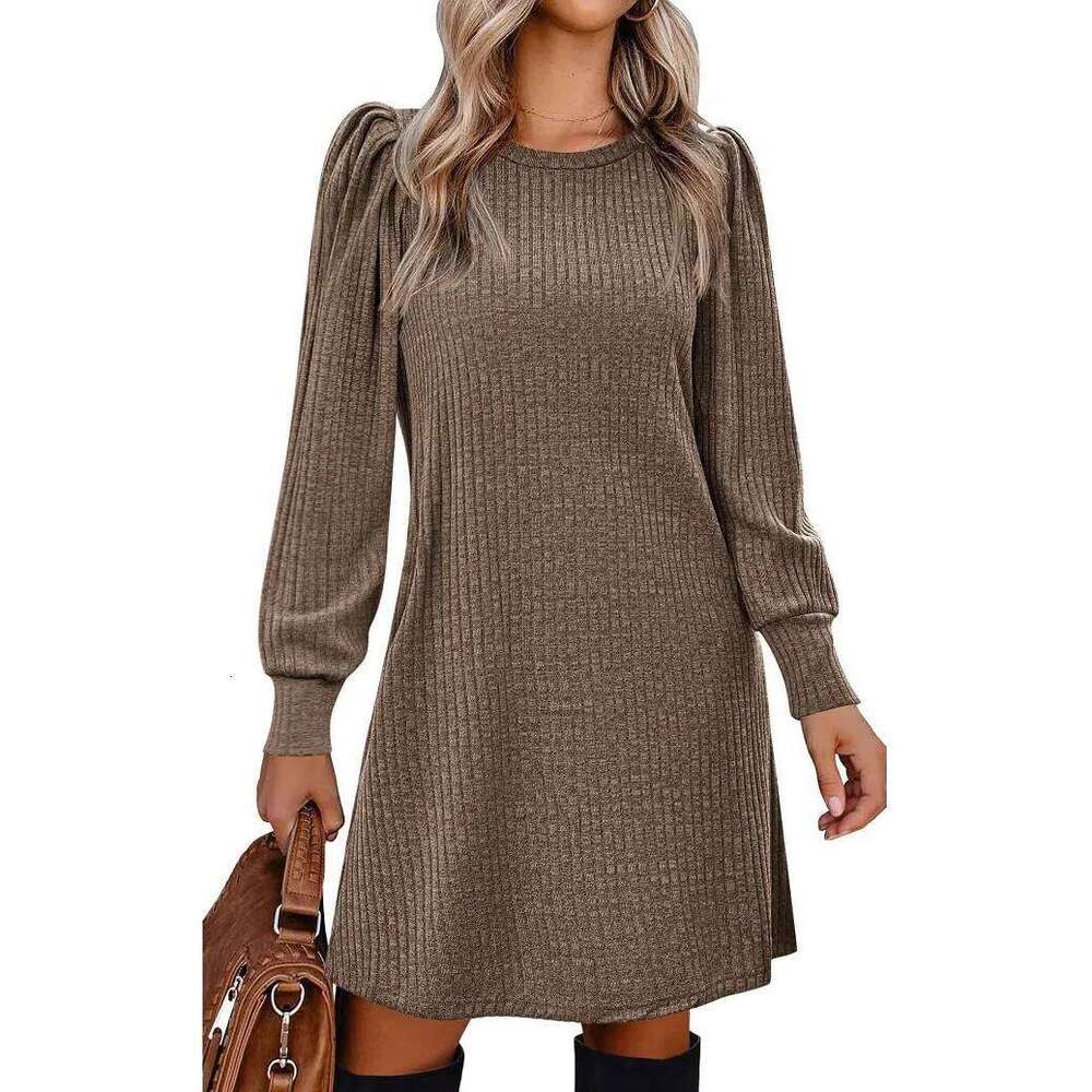 Y2K autumn and winter women's crew neck solid color sweater bubble sleeve fashion commuter comfortable casual loose dress XJ260131
