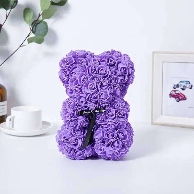 20cm Romantic Valentine's Day Creative Eternal Christmas Rose Hug Bear Wedding Flower Decoration Gift Y260131
