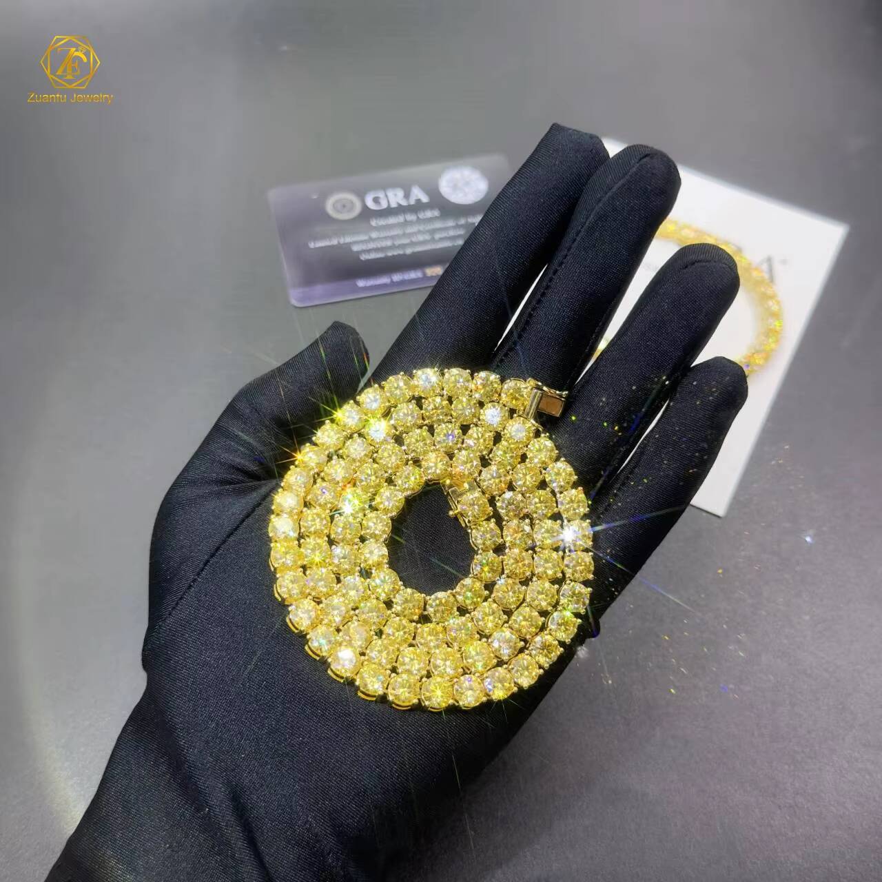 Moissanite Diamond Tennis Chain Bracelet Necklace Factory Wholesale Iced Out 925 Yellow 3mm 4mm 5mm 6mm 8mm Custom 10K 14K Gold