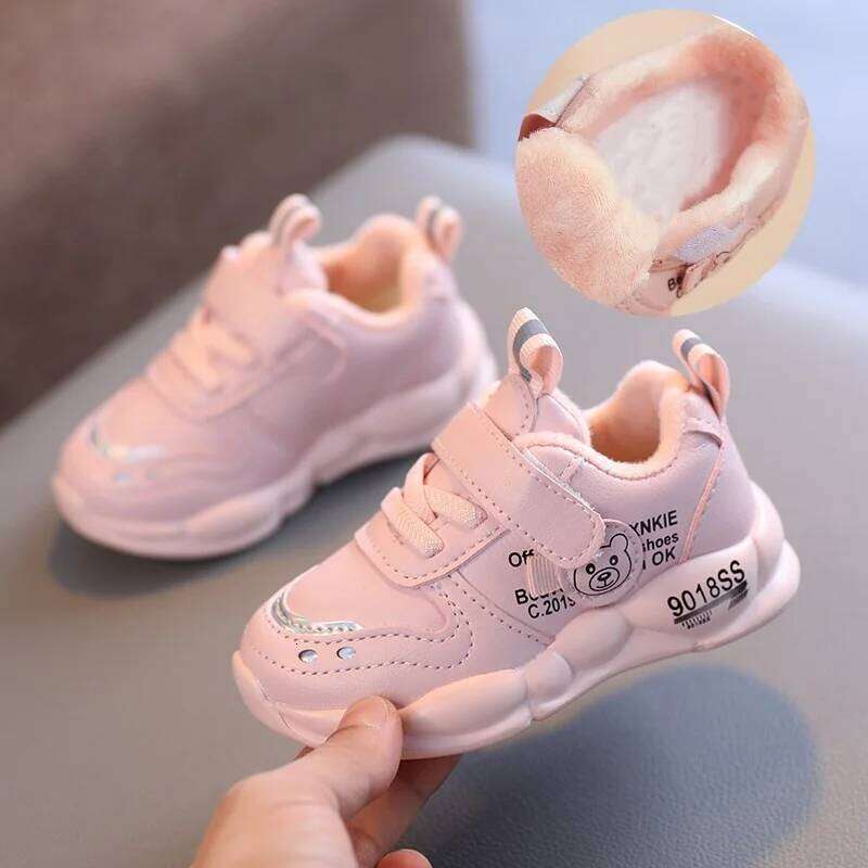 Autumn Winter Casual for Baby Boys Girls Plush Warm Kids Sneakers Solid Walking Toddler PU Leather Cotton Shoes Y260128