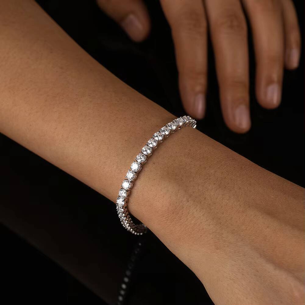 RINNTIN MOB01 Ready to Ship Pulseras Y Brazaletes 2mm 3mm 4mm Iced Out 925 Silver Moissanite Diamond Tennis Bracelet Unisex