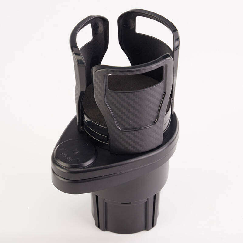 Cross-Border Hot Selling Multifunctional Carbon Fiber Black One-to-Two Double-Layer Rotating Car Drink Cup Holder In Stock S260131