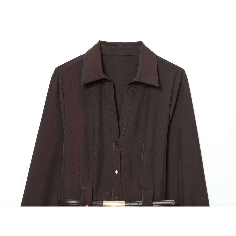 2025 Autumn New Women's Casual Fashion Sweet Temperament With Belt Shirt-style Lapel Long-sleeved Mid-length Dress XJ260131