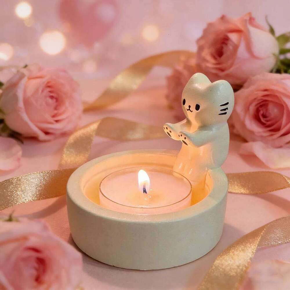 Cute Cartoon Cat Warming Paws Holder, Kitten Tea Light Candle Holder Ornaments Valentines Day Gifts Y260131