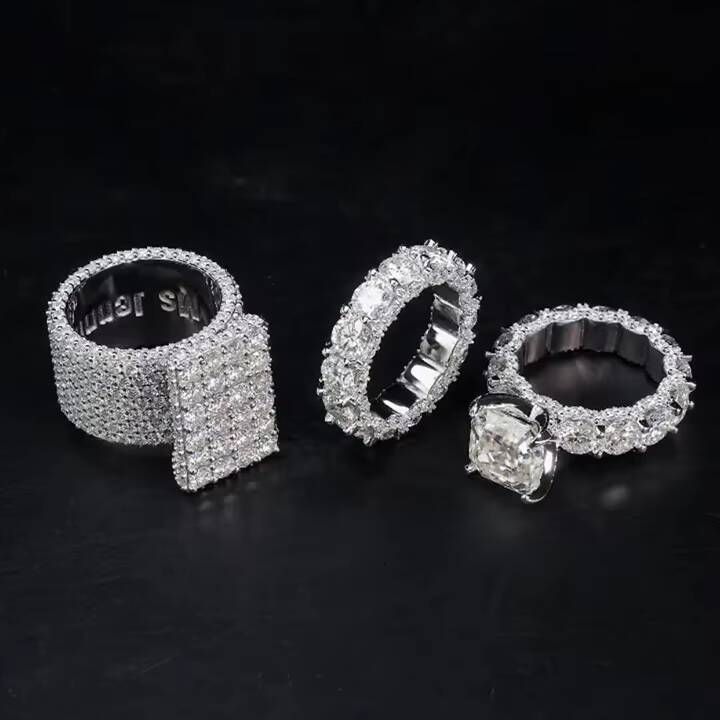 GRA Certified Pass Diamond Tester 925 Sterling Silver White Gold Brilliant Cut Prong Setting Moissanite Iced Unisex Hiphop Ring