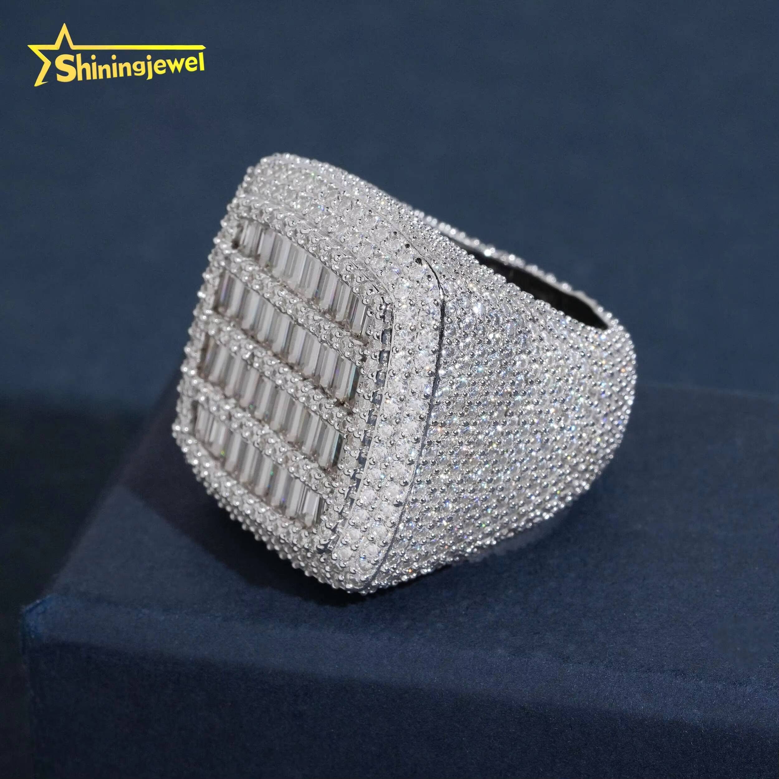 Chunky Heavy Championship Ring Baguette Pass Diamond Tester Hip Hop Jewelry 925 Fully Iced Out Jewelry Ring Moissanite Men