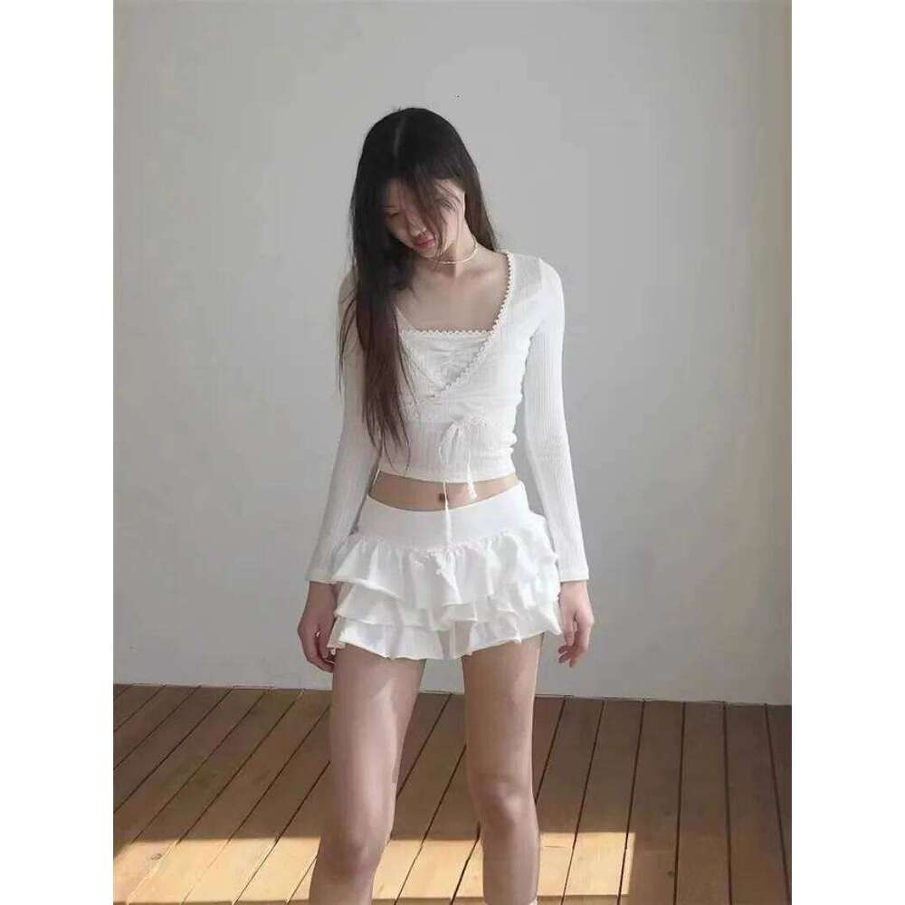 2026 Summer Vintage Korean Retro Ballet Style Ruffles Low Waist Cake Mini Skirt Streetwear Fashion Skirts White Faldas Y2k XJ260131